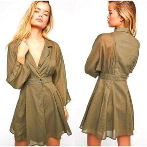 Free People All Talk Wrap Dress Olive Green Cotton Minimalist Beachy Size Medium